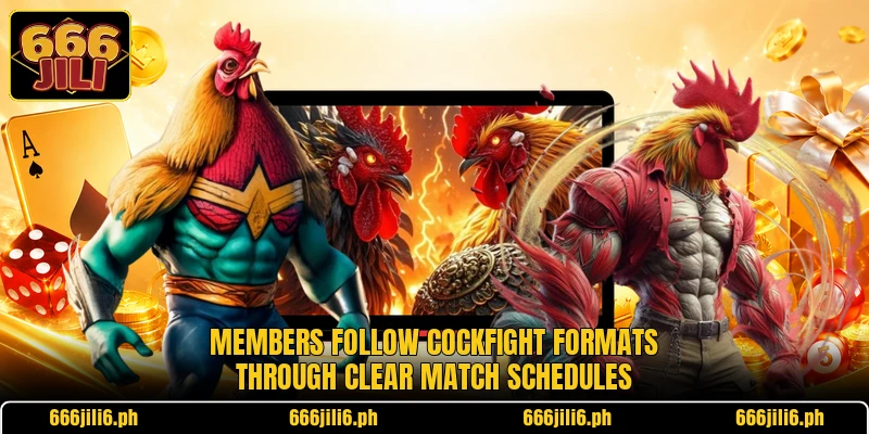 Members follow cockfight formats through clear match schedules Members follow cockfight formats through clear match schedules