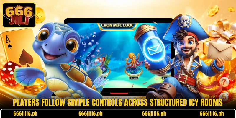 Players follow simple controls across structured icy rooms Players follow simple controls across structured icy rooms